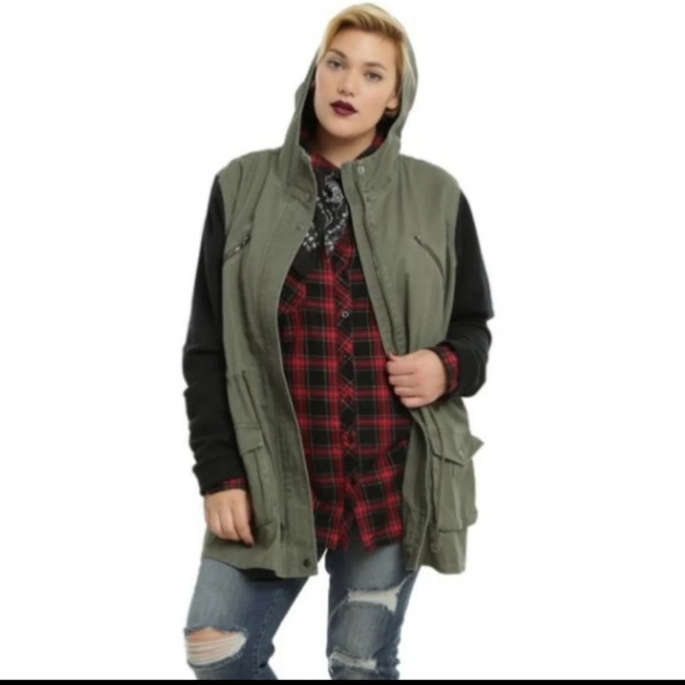 Olive Anorak Black Sleeve Girls Hooded Jacket